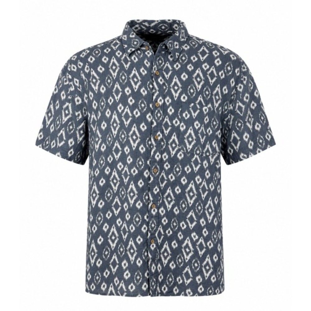 Lucky Brand Mens XXL Linen Blend Ikat Diamond Short Sleeve Button Down Shirt NWT